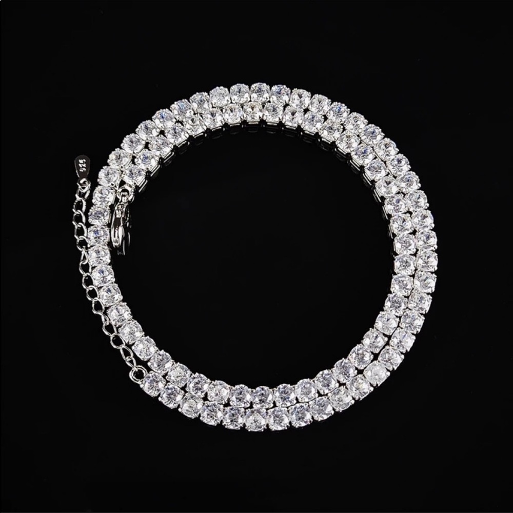 18” NEW 925 STERLING SILVER DIAMOND CHOKER NECKLACE,NICE NECKLACE,CUTE NECKLACE - Picture 3 of 4